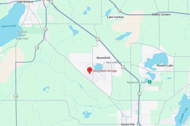 Map showing storage location and near by Lakes